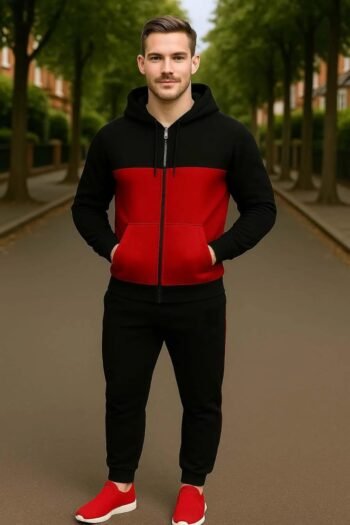2 Piece Men's Fleece Plain Zipper Tracksuit