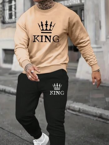 2 Pcs Men's Fleece Printed Sweatshirt Tracksuit