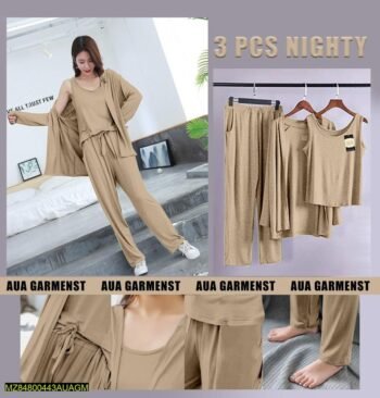 3 Pcs Women's Stitched Night Suit