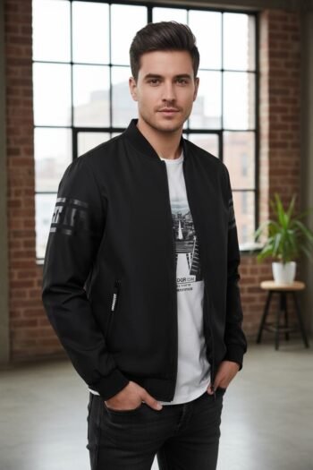 Men's Fleece Printed Bomber Jacket