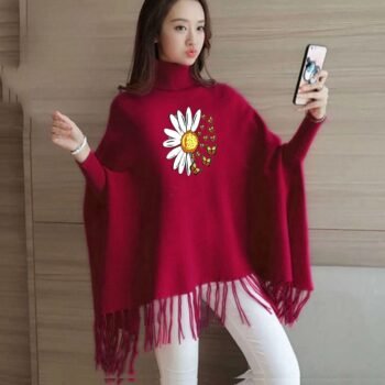 Women's Fleece Printed Poncho Shawl